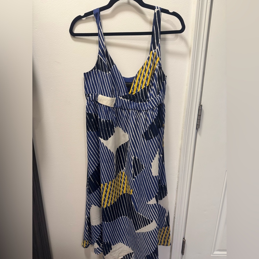 Blue and Yellow Striped Midi Dress